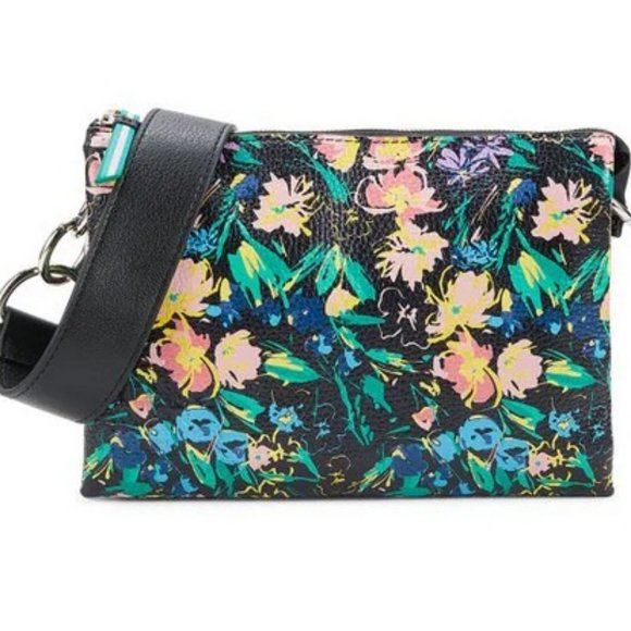 Ted Baker Black Flirty Magnolia Print Bovine Leather Parcey Double Bundle NWT - Picture 5 of 7